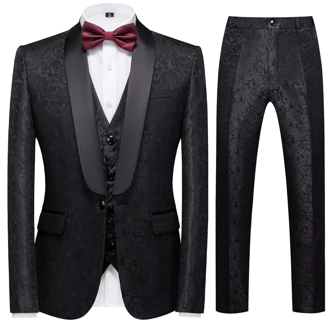 Anzug Herren 3-Teillig mit Schalkragen Muster Hochzeit Formell Business Smoking Jacke Weste und Hose
