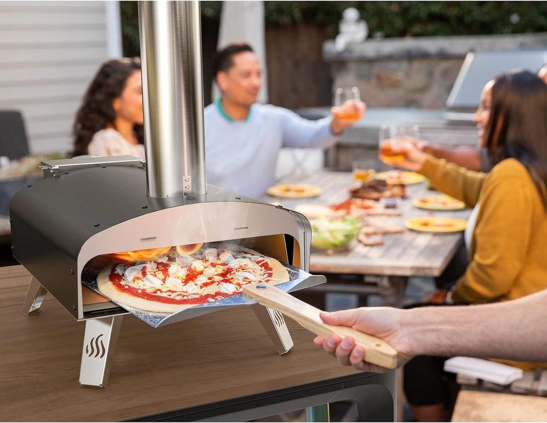 Mimiuo Pellet Pizzaofen,Outdoor pizzaofen mit 33x 33 cm Pizzastein und 36.5X 33.5cm Pizzaschalefel f