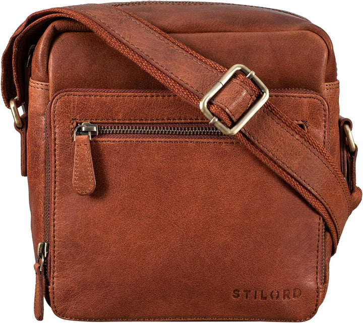 STILORD 'Nathan' Umhängetasche Herren Leder klein braun Vintage Herrentasche 10,1 Zoll Tablettasche