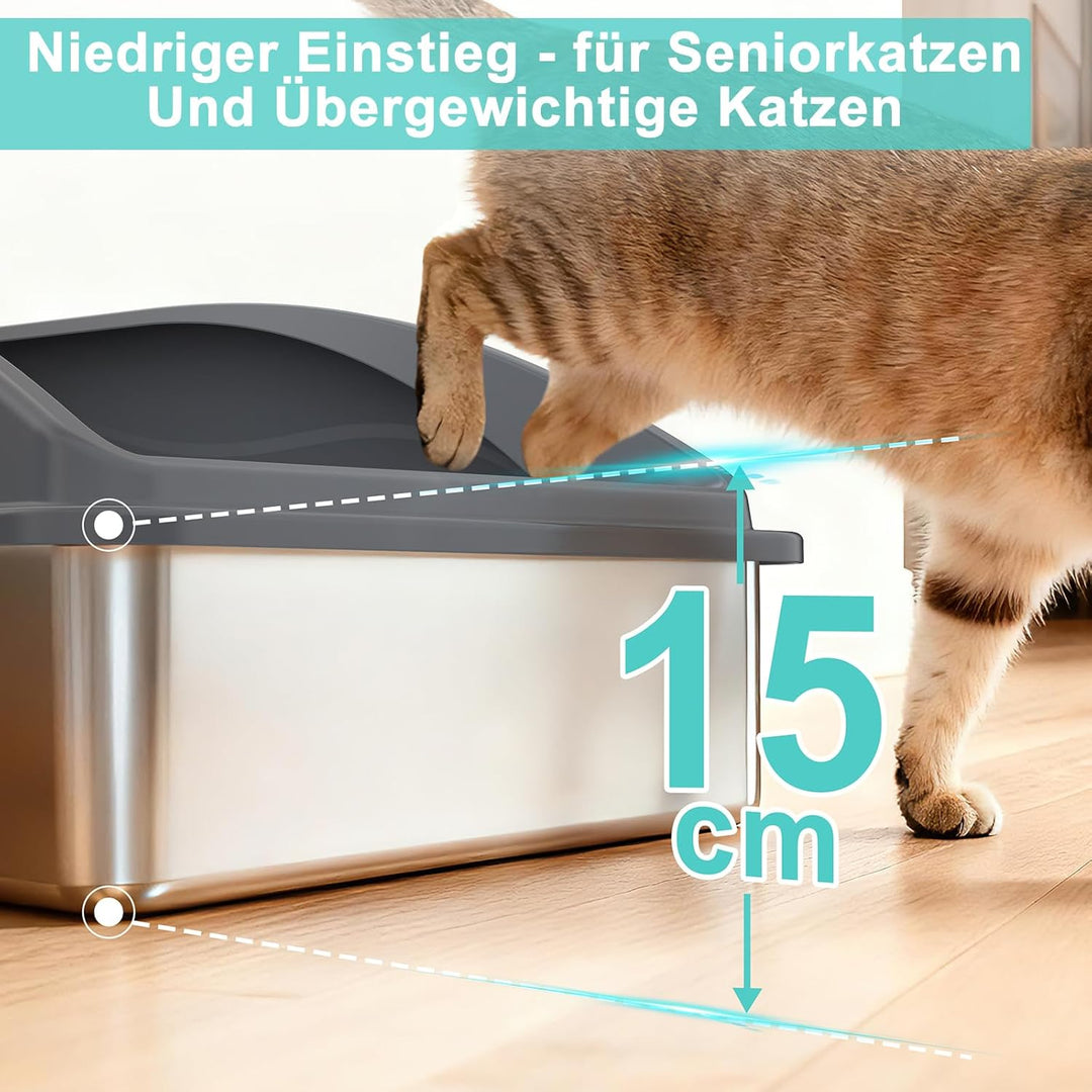 FURTIME Katzenklo Edelstahl XXXL, Katzentoilette Edelstahl 71x51x31 cm, Extra Grosses Katzenklo mit