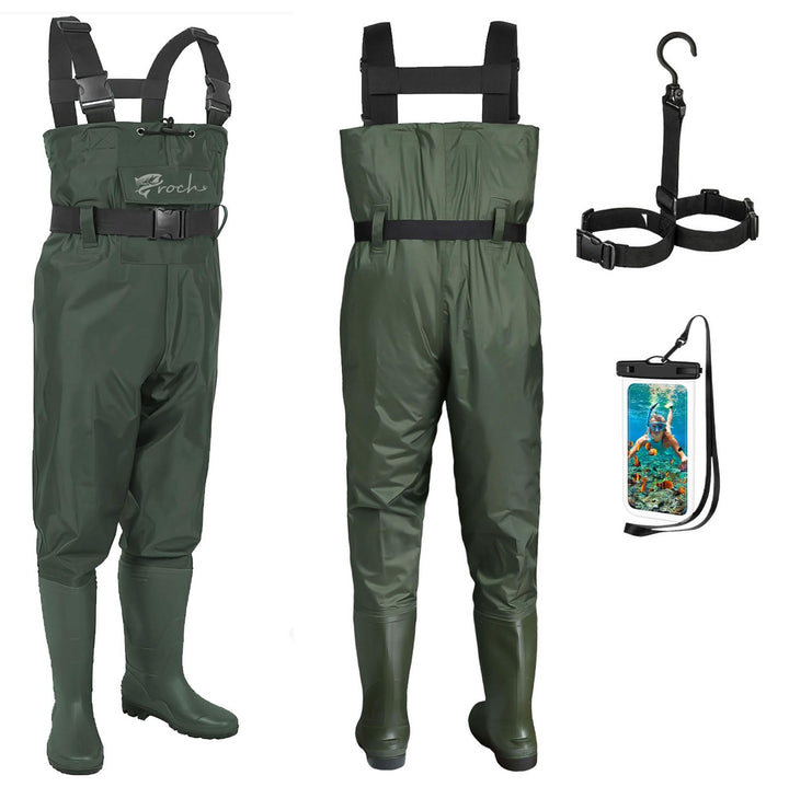 Croch Wathose für Herren Damen Anglerhose Wasserdicht PVC Nylon mit Gummi Watstiefel Grösse 38-47 Pe