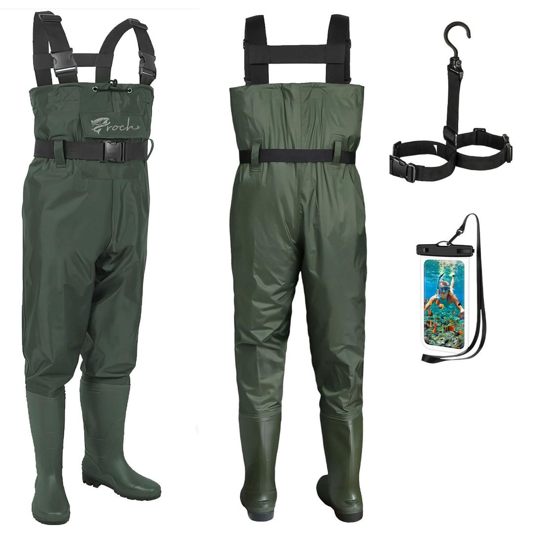 Croch Wathose für Herren Damen Anglerhose Wasserdicht PVC Nylon mit Gummi Watstiefel Grösse 38-47 Pe