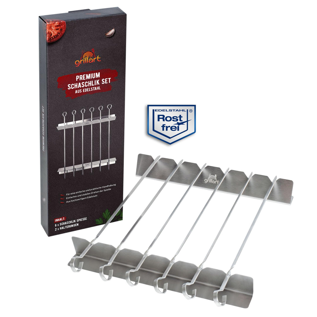 Premium Schaschlikspiesse aus Edelstahl mit Gestell – Hochwertige Grillspiesse für den Grill mit 360