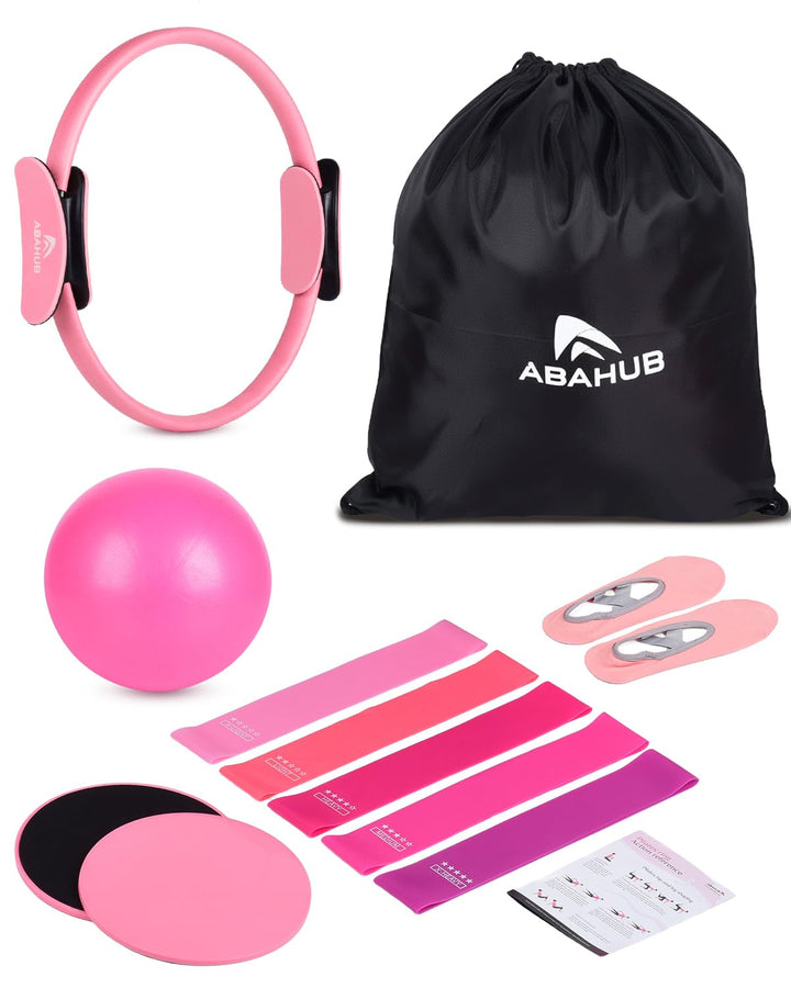 Abahub Pilates Ring Set, 35CM Magic Circle, 25CM Mini Ball,5er Set Fitnessbänder,Yoga Socken,Gleitsc
