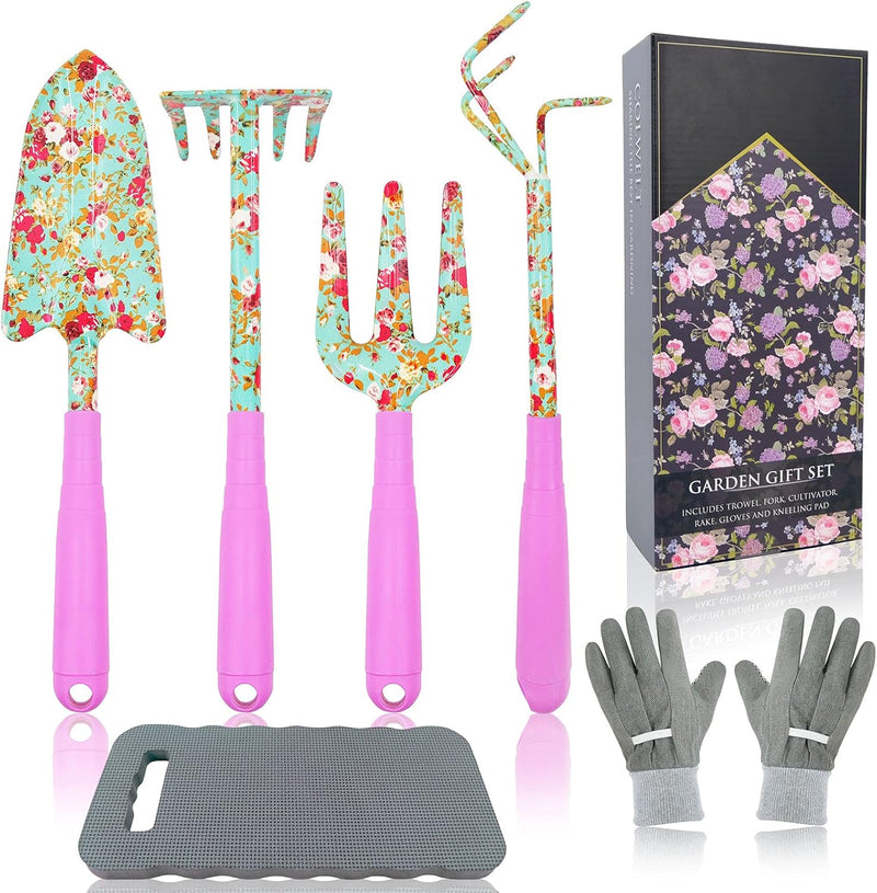 Colwelt Blumen-Gartenwerkzeug-Set, 6-teilig, Garten-Set mit schönem Aufdruck, Gartengeschenke für Fr