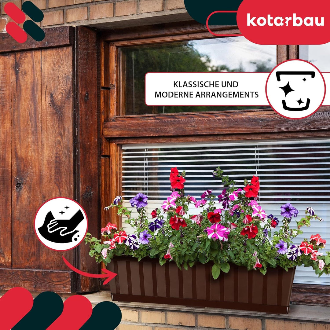KOTARBAU® 4er Set Blumenkasten - Blumentopf für Balkon - 60 x 18 x 14 cm - Braun - Balkonkasten Balk