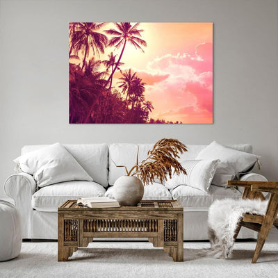 Bilder auf Leinwand 100x70cm Leinwandbild mit Rahmen palme dschungel Gross Wanddeko Bild Schlafzimme