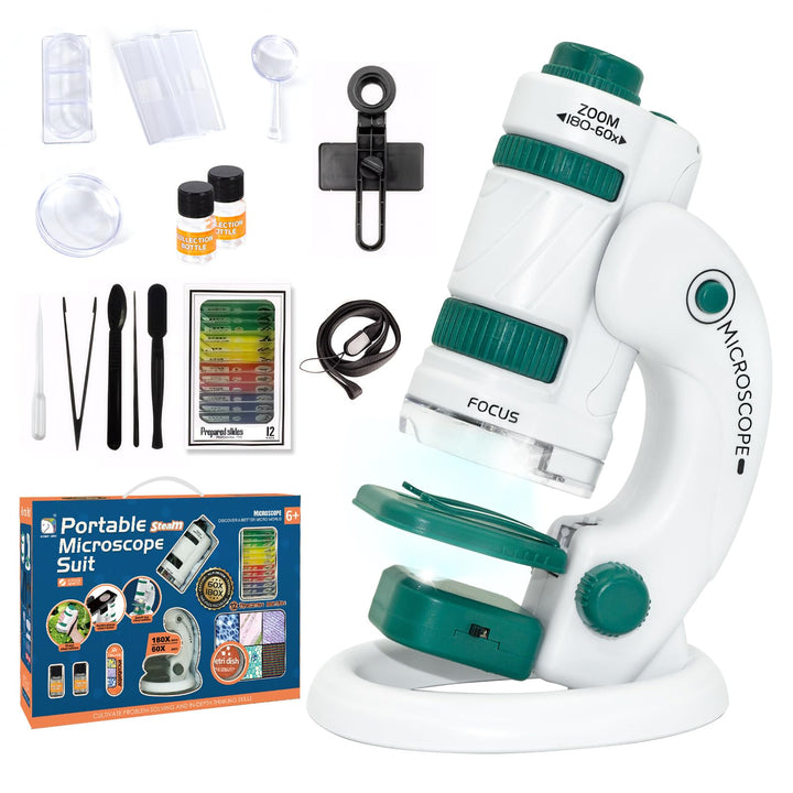 Todeco Mikroskop für Kinder, 60x-180x Taschenmikroskop, Benchtop Handmikroskop 2-in-1 mit Einstellba