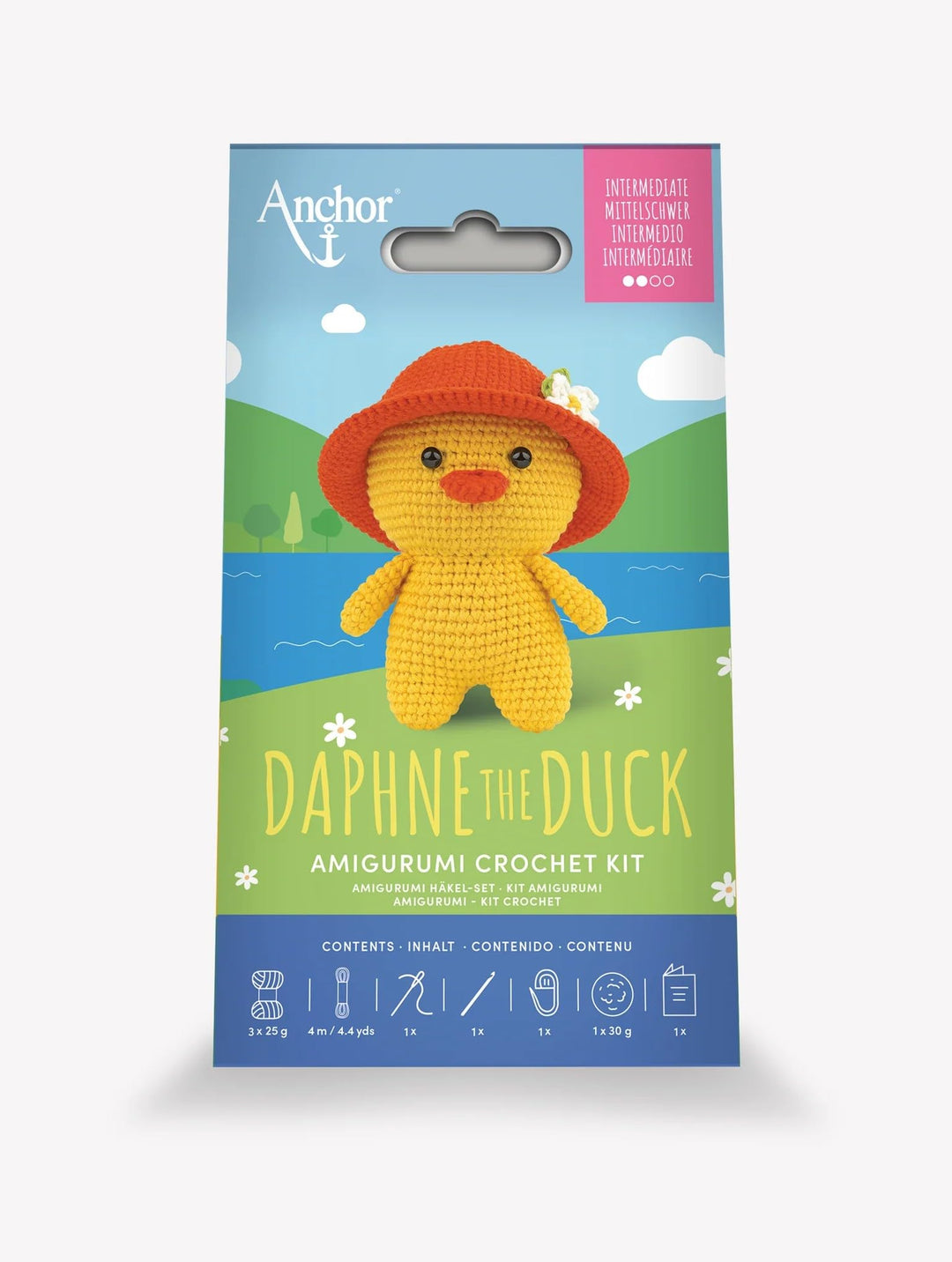 Anchor – Amigurumi Daphne The Duck Kit – komplettes Häkel-Set (Baumwolle, ergonomische Häkelnadeln,