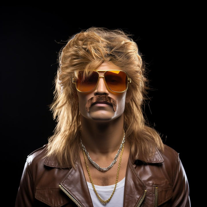 iZoeL Vokuhila Perücke 80er 90er Jahre Outfit Accessoires Herren - Blond Perücken Wig Sonnenbrille H
