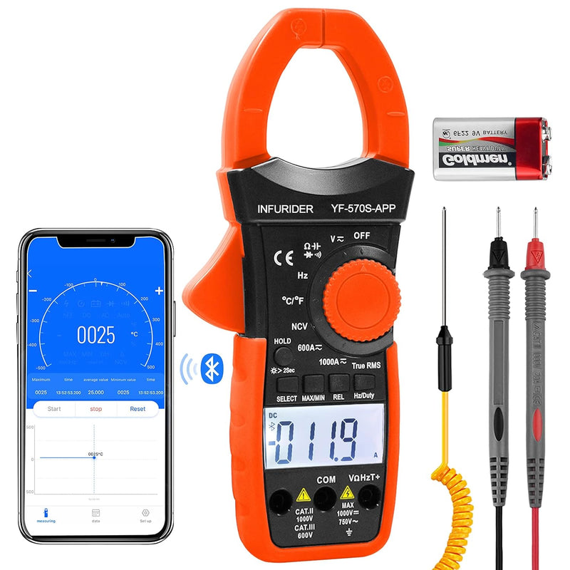 Digital Clamp Meter,INFURIDER YF-570S-APP Bluetooth Clamp Multimeter Zangenmessgerät mit 6000 Counts