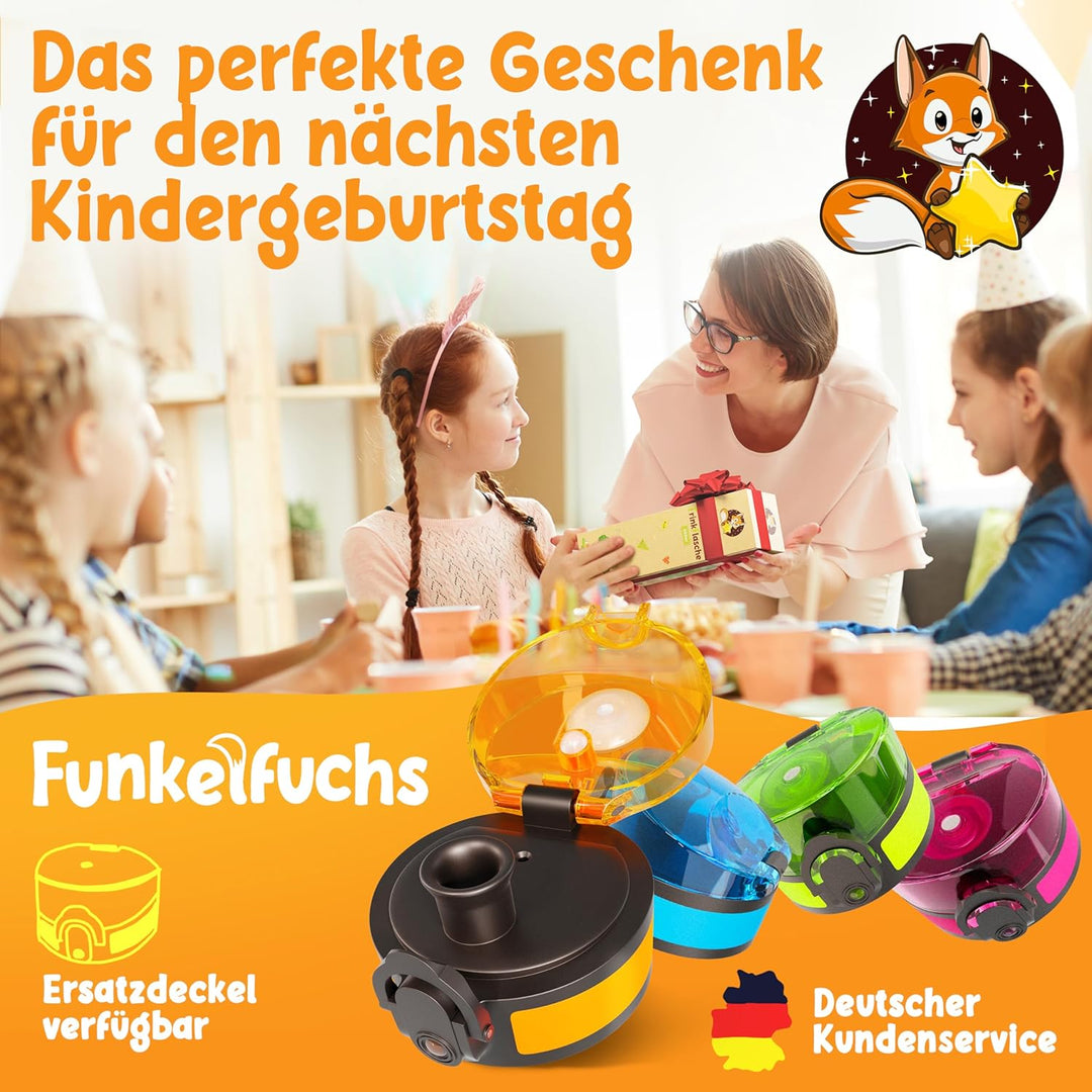 Funkelfuchs® - Trinkflasche für Kinder – 500ml, Orange – Kohlensäure geeignet - 100% auslaufsicher –