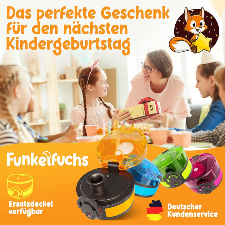 Funkelfuchs® - Trinkflasche für Kinder – 500ml, Orange – Kohlensäure geeignet - 100% auslaufsicher –