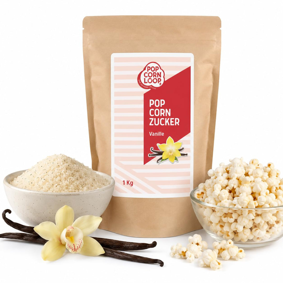 Popcornzucker Vanille 1000 g mit Bourbon-Vanille Zucker Vanillin Popcorn Mais Gewürz zum Verfeinern