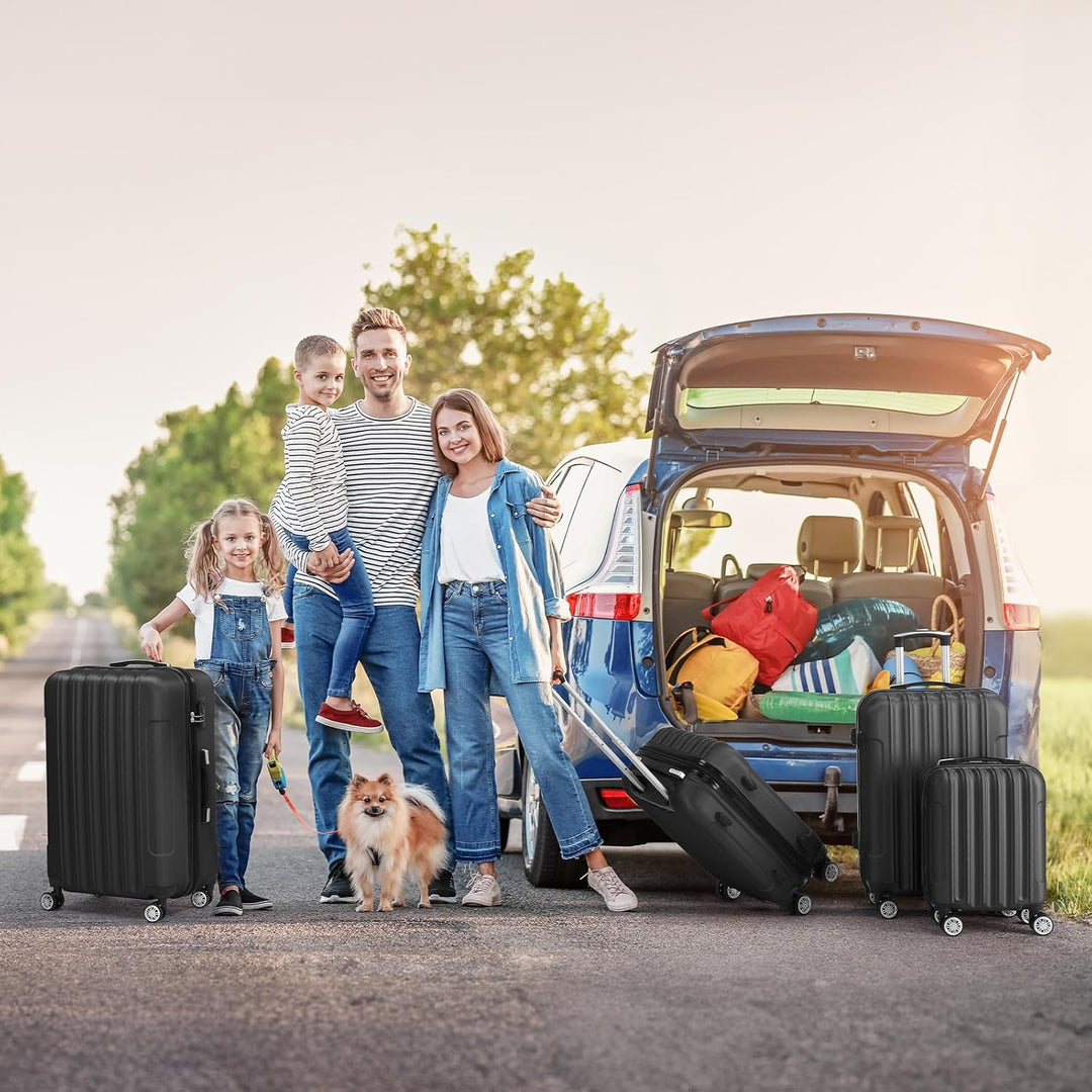 LALAHO Kofferset 4 teilig (Schwarz) | Reisekoffer Set, Hartschalen Koffer Set aus ABS, Gepäckset mit