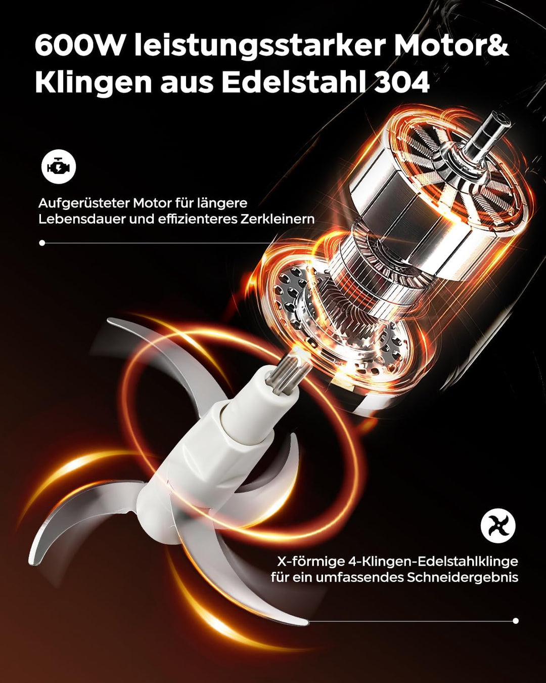 Bear 2L+1.8L Zerkleinerer Elektrisch Mini, 600W 2 Geschwindigkeitsstufen, Häcksler mit 4-Edelstahlkl