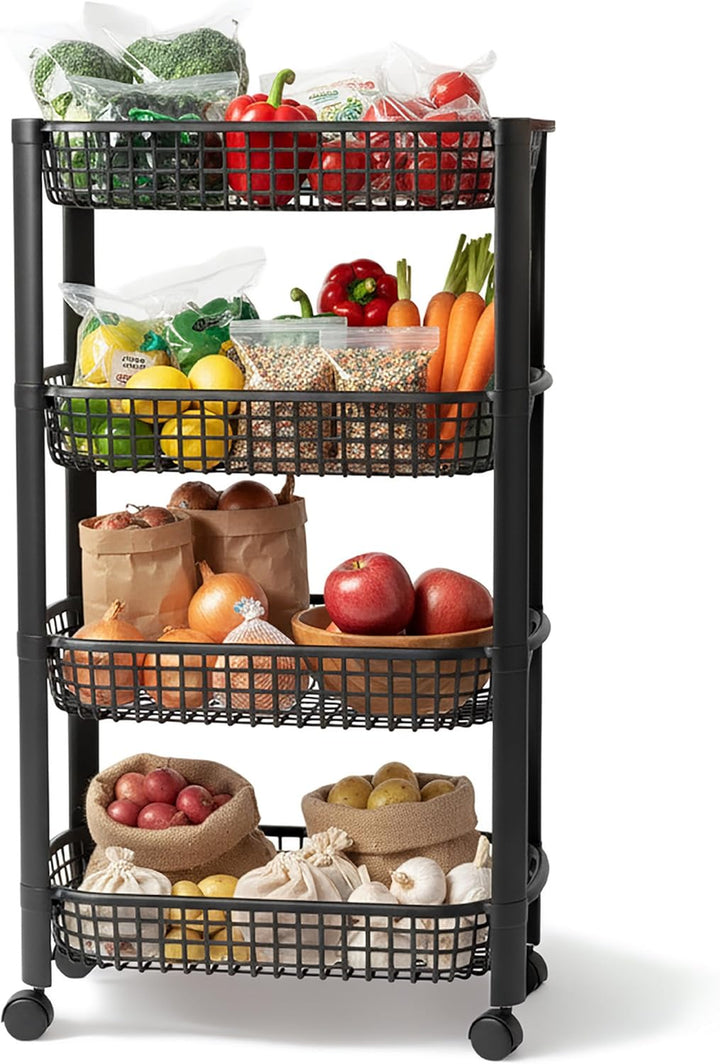 Spetebo Küchenwagen auf Rollen mit 4 Korb Ablagen 79 x 46 cm Made in EU - schwarz - Kunststoff Rollw