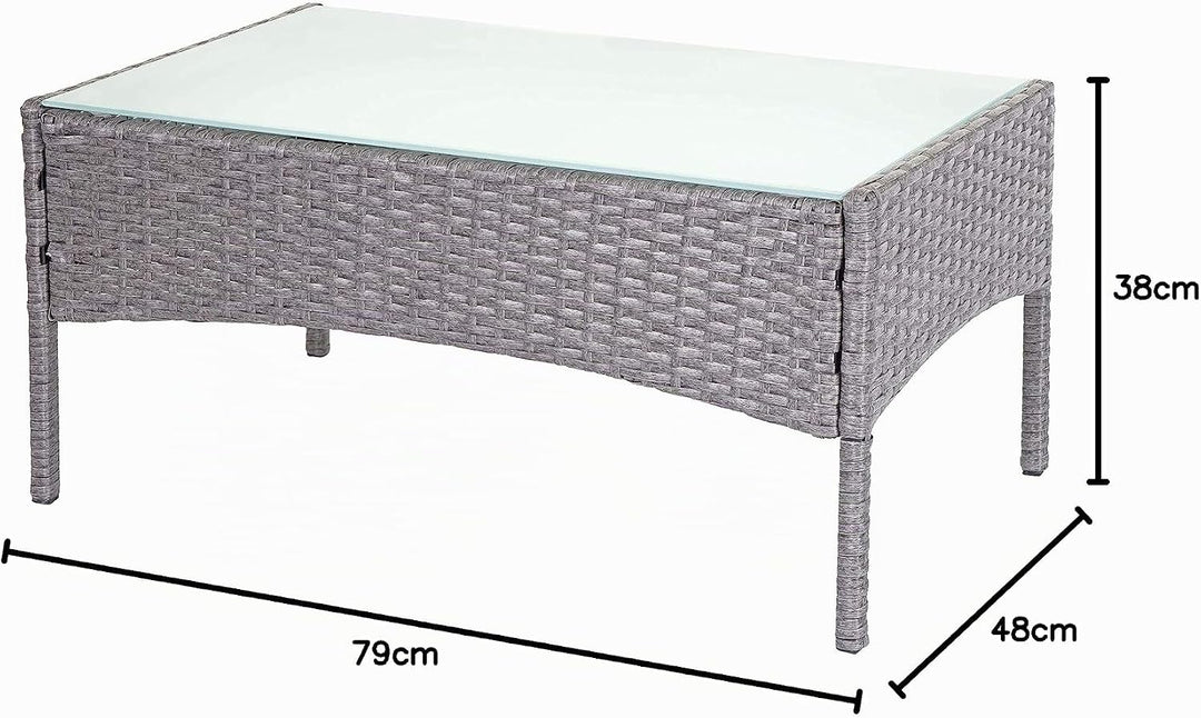 Mendler Poly-Rattan Gartentisch Halden-AM, Beistelltisch Tisch mit Glasplatte - grau, Grau