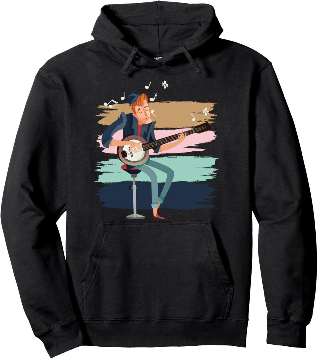 Vintage Banjo Retro Banjospieler Berge Natur Camping Musik Pullover Hoodie