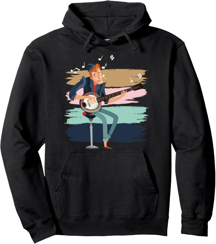 Vintage Banjo Retro Banjospieler Berge Natur Camping Musik Pullover Hoodie
