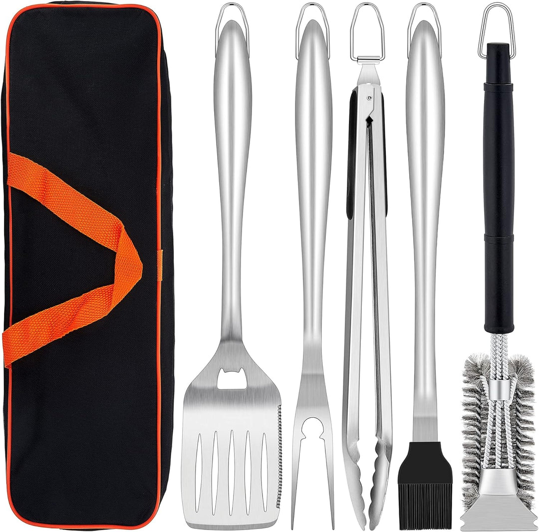 Herogo Grillbesteck Set, 6-teilig Edelstahl Grill Zubehör mit Tragetasche, Grillwerkzeug-Set mit Zan