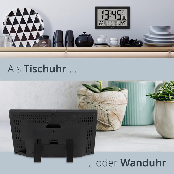 ADE Digitale Funkuhr mit grossem XL-Display | Kalender | mit Temperaturanzeige & Hygrometer | Wanduh
