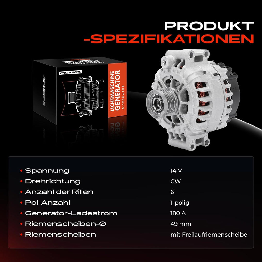 Frankberg Lichtmaschine Generator 180A Kompatibel mit 1er E81 130i 2006-2011 3er E90 318d 320d 323i