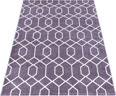 HomebyHome Teppich Wohnzimmer 80x150 cm Läufer Flur Violett Retro Linien Design - Schlafzimmer Teppi