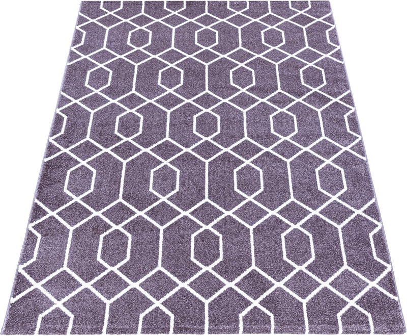 HomebyHome Teppich Wohnzimmer 80x150 cm Läufer Flur Violett Retro Linien Design - Schlafzimmer Teppi