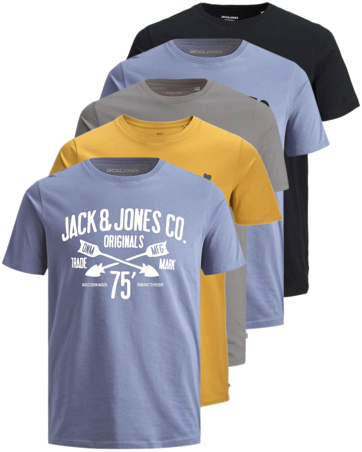 JACK & JONES Herren 5er-Set T-Shirts in verschiedenen Styles, Prints und Farben aus Baumwolle S Irin
