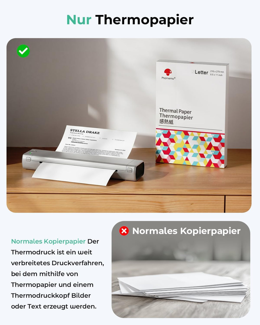 Phomemo M08F Tragbarer Thermodrucker Wireless Bluetooth Mobile Drucker A4 für Unterwegs Unterstützt