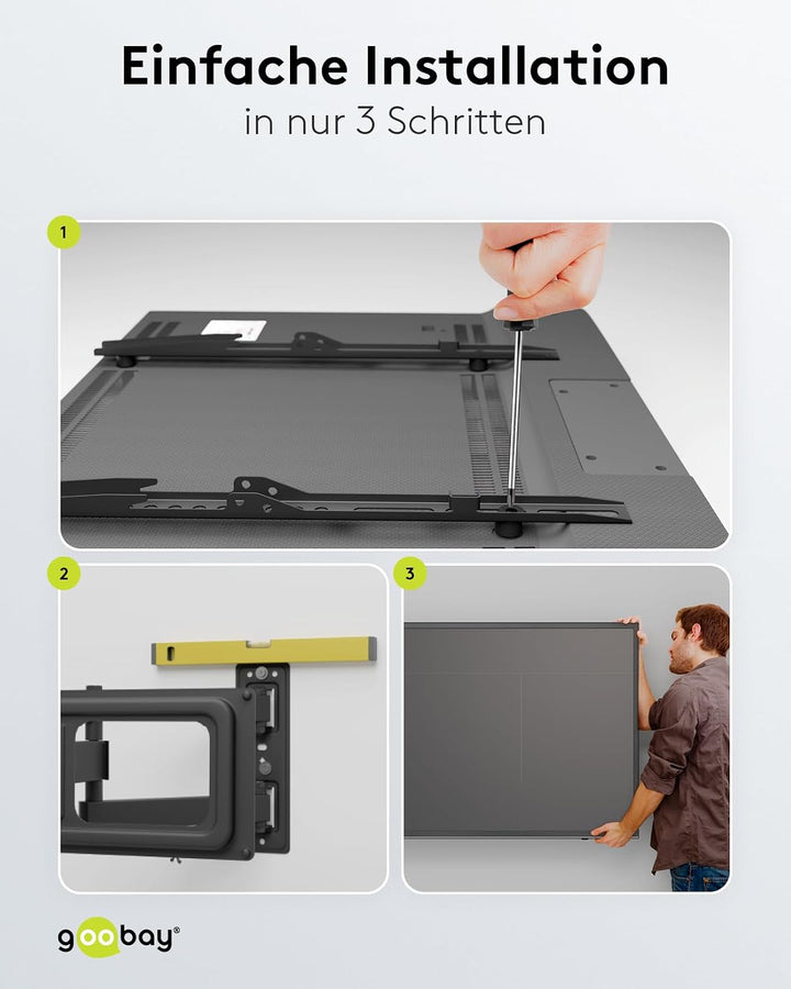 goobay TV-Wandhalterung Fullmotion 37–70 Zoll, schwenkbar ±90°, neigbar, VESA 600x400, bis 35 kg, Ka