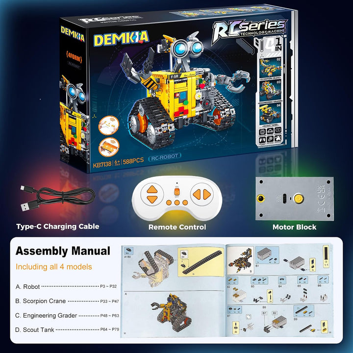 4-In-1 Technic Roboter Bauspielzeug Für Kinder, MINT Roboter Spielzeug | 588 PCS, App &amp; Fernbedienun