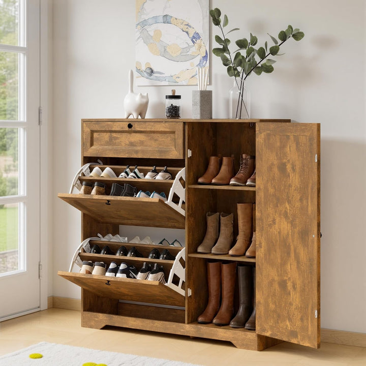 Xbro Schuhschrank mit Schublade, 2 Klappen und Tür, Schuhkipper Schmal, Schuhregal für 20–25 Paar Sc