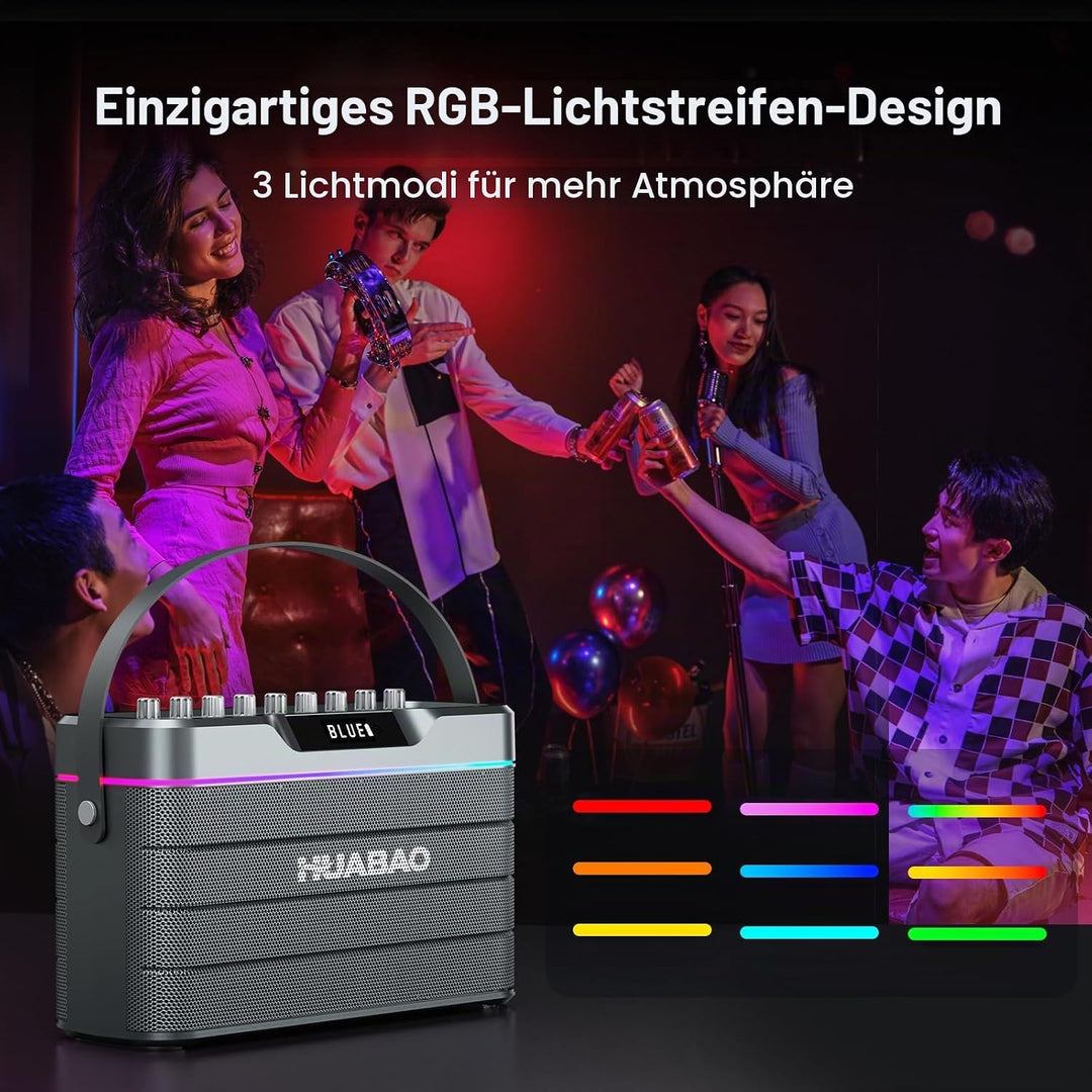 Karaoke-Maschine - 100W Bluetooth-Lautsprecher mit Super Bass, 2 drahtlose Mikrofone, tragbares PA-S