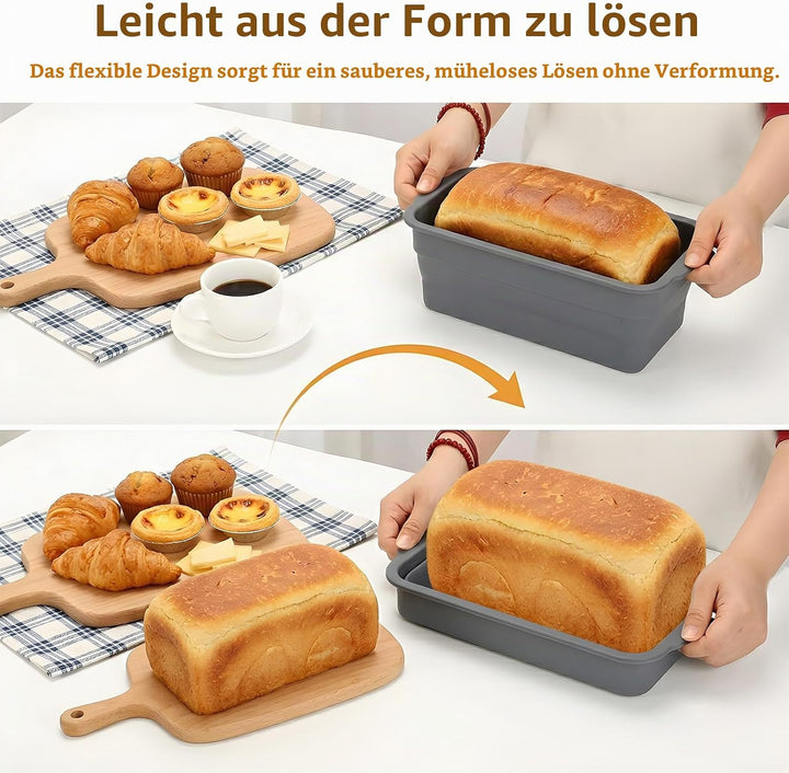 VINATO Faltbar Brotbackform Silikon mit Deckel, Brotbackform mit Metallverstärktem, Antihaft Hitzebe