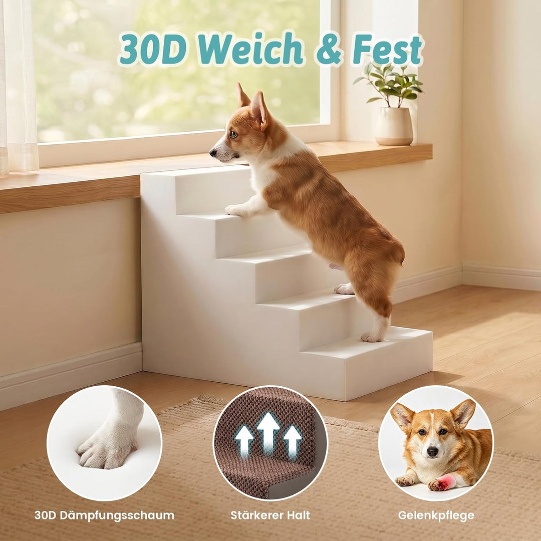 COZY KISS Hundetreppe für Kleine Hunde, 5 Stufen Breiter Haustiertreppe für Bett Couch Auto, 60cm Ho