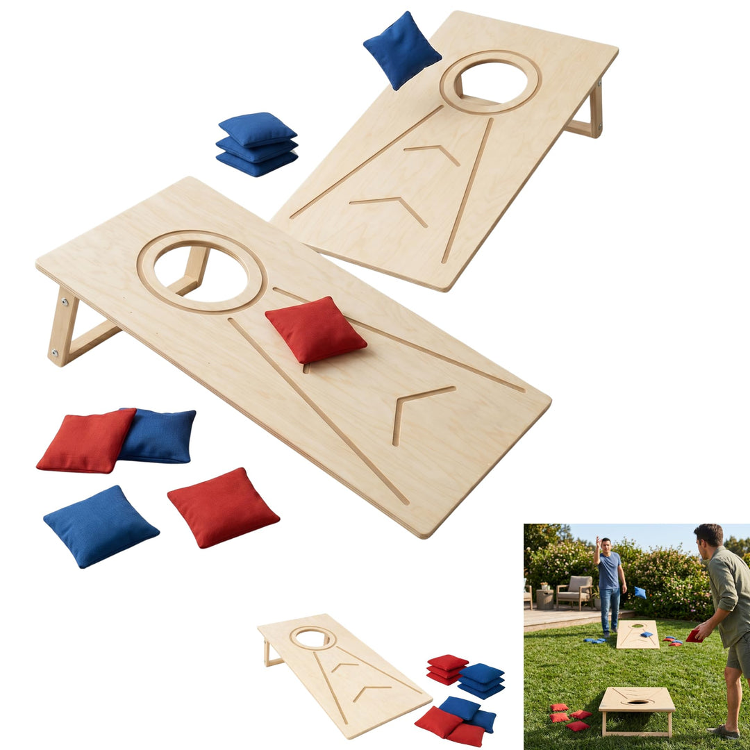 Cornhole Wurfset für Outdoor &amp; Indoor – Bean Bag Toss Set mit 1 Holzbrett und 10 Wurfsäckchen, kompa