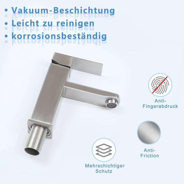 Wasserhahn Bad Waschtischarmatur Waschbecken - Armatur Hochdruck Warm und Kaltwasserhahn Edelstahl M