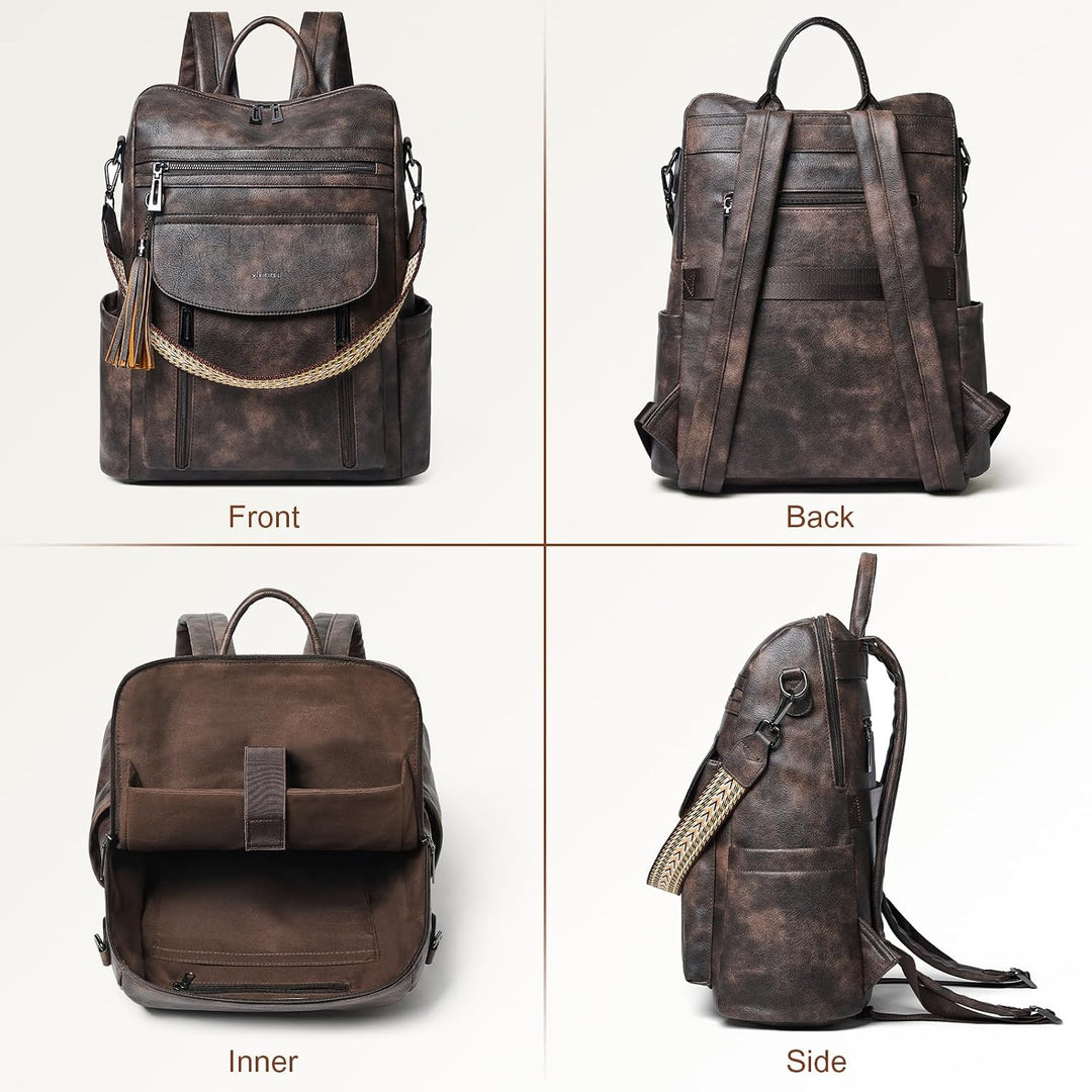 Shrrie Laptop-Rucksack für Damen, 15,6 Zoll Reise-Rucksack aus Leder, Handgepäck-Rucksack Computerta