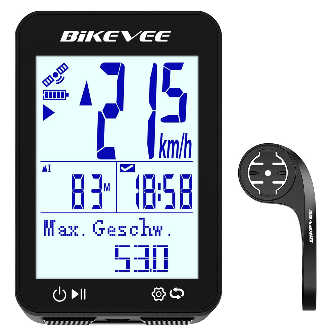 GPS Fahrradcomputer Kabellos IPX7 Wasserdicht 2.4'' FSTN Display 28H Akku Schwarz-B【Verlängerte Fron
