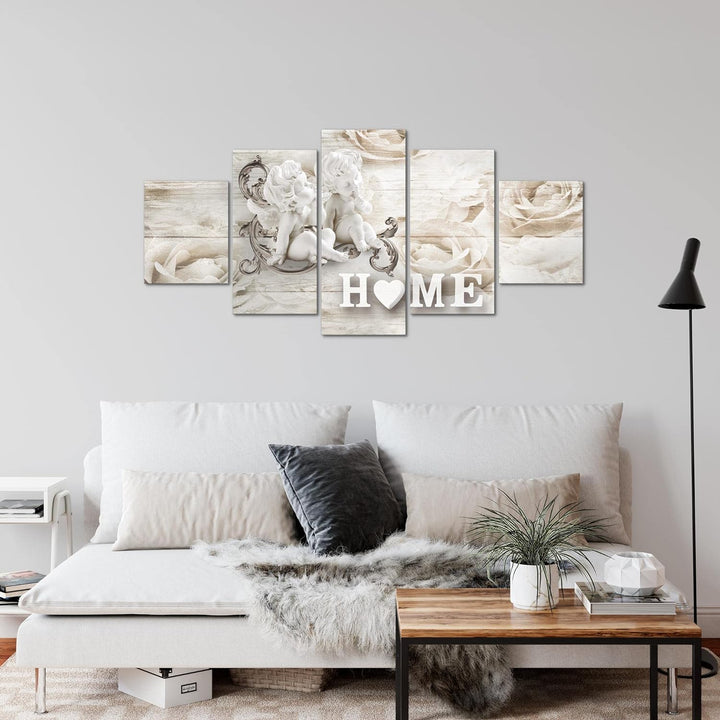 Runa Art Wandbilder Home Holz 5 Teilig Bild auf Vlies Leinwand Deko Wohnzimmer Engel Biege Braun 026