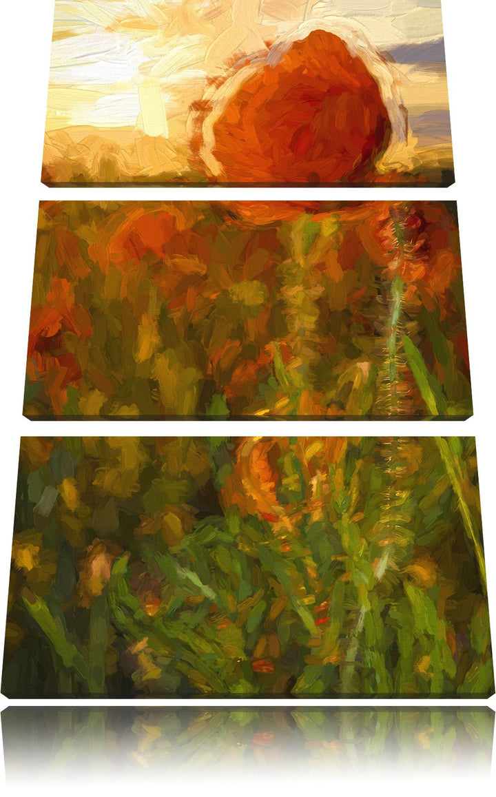 Pixxprint Mohnfeld Kunst Pinsel Effekt 3-Teiler Leinwandbild 120x80 Bild auf Leinwand
