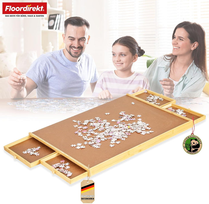 Floordirekt Puzzletisch mit Schubladen, 76x57cm Tragbares puzzlebrett für Puzzle bis 1000 aus Bambus