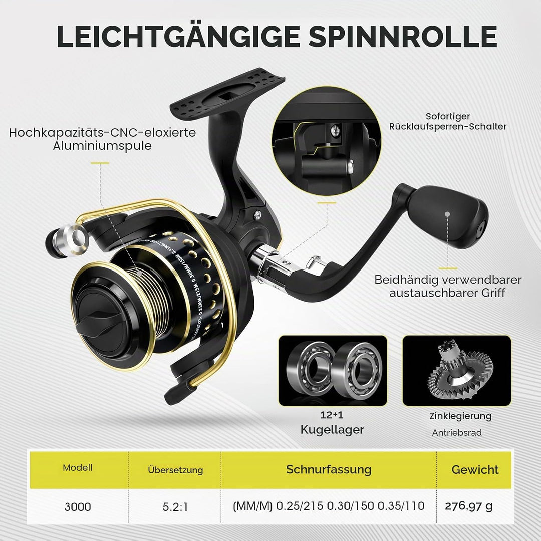 Magreel Teleskop-Angelrute und Spulen-Set mit Angelschnur, Angelköder-Set und Zubehör und Tragetasch