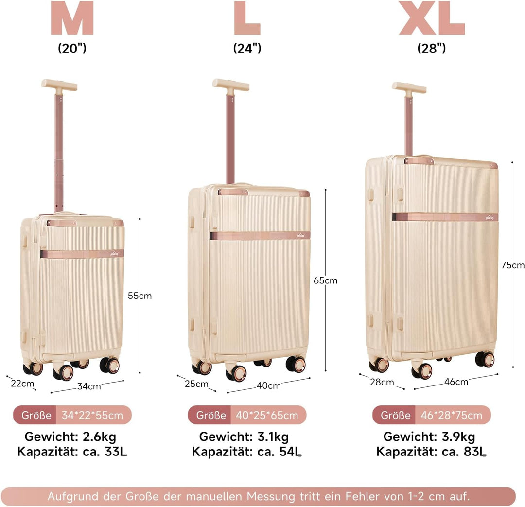 HOMELUX Kofferset 3 Teilig (M/L/XL) Hartschale,Teleskop Bügel, ABS | Reisekoffer mit 4 360° Rollen &