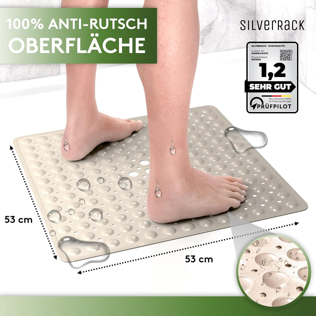 SilverRack Duschmatte rutschfest 53x53 cm (Beige) - Antirutschmatte Dusche BPA frei für Kinder - Bad