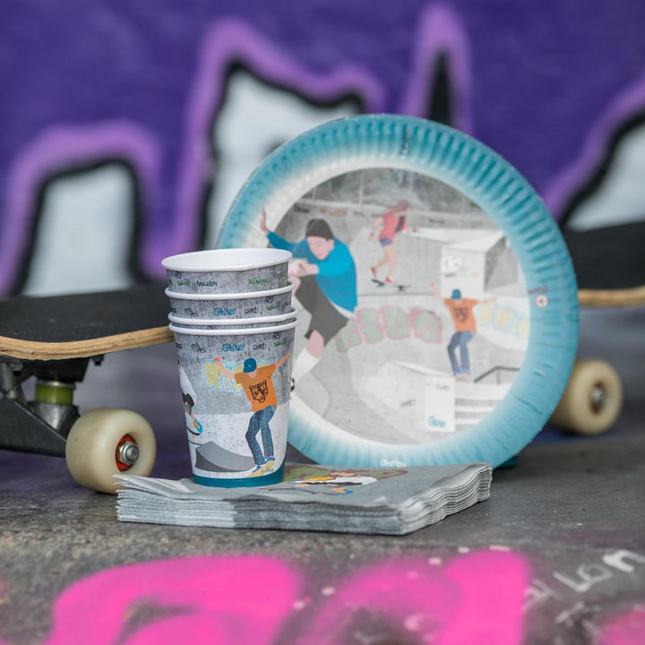42-tlg. Party-Set * SKATEPARK * mit Teller + Becher + Servietten + Einladungen | Skating Geburtstag