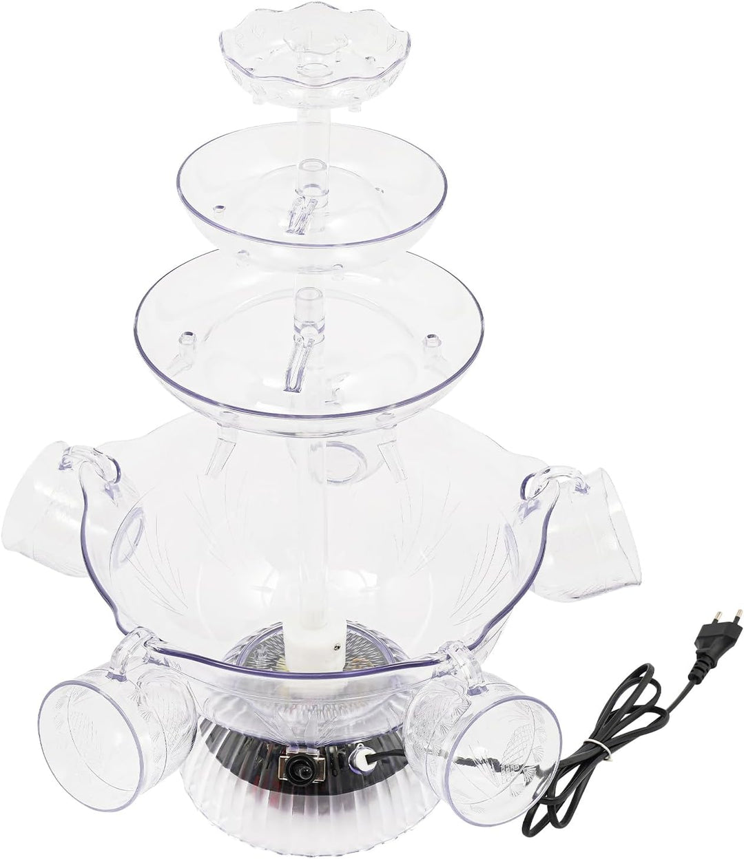 3-stufiger Partybrunnen mit LED-Beleuchtung, Klarer Getränkebrunnen inkl. 5 Tassen für Wein, Saft &amp;
