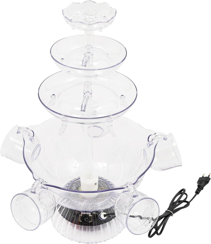 3-stufiger Partybrunnen mit LED-Beleuchtung, Klarer Getränkebrunnen inkl. 5 Tassen für Wein, Saft &amp;